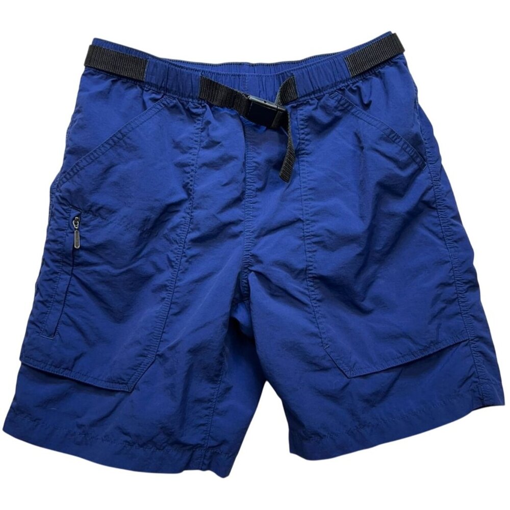 Eddie Bauer Men's Belted Cargo Shorts Zip Pockets Size S Blue Hiking Outdoor